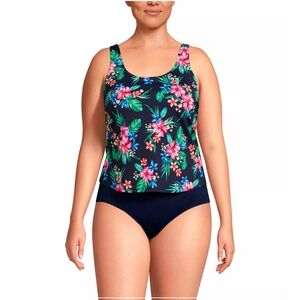 Lands' End Chlorine Resistant Floral One Piece Fauxkini Swimsuit NWT Size 22W